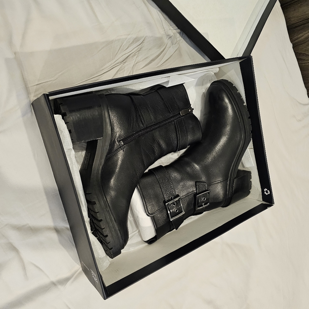Naturalizer TRINA Black Leather Heeled Biker Boots